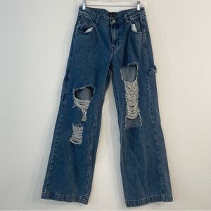 Delias By Dolls Kill Weathered Soul Distressed Jeans Blue Baggy Carpenter Medium